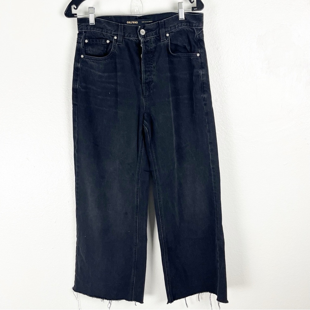 GRLFRND The Lauren Black Super Loose Wide Leg High Rise Button Fly Jeans Size 26